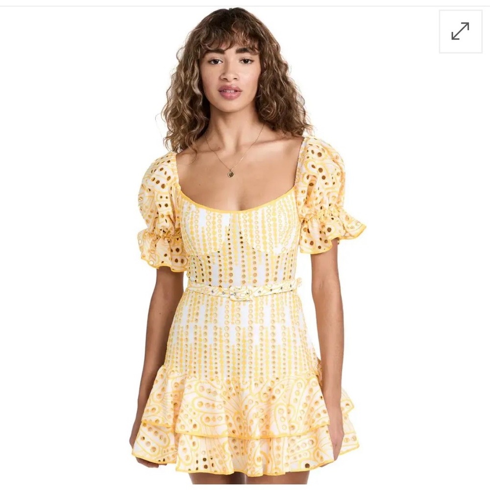 Charo Ruiz Yellow Eyelet Puff-Sleeve Mini Dress